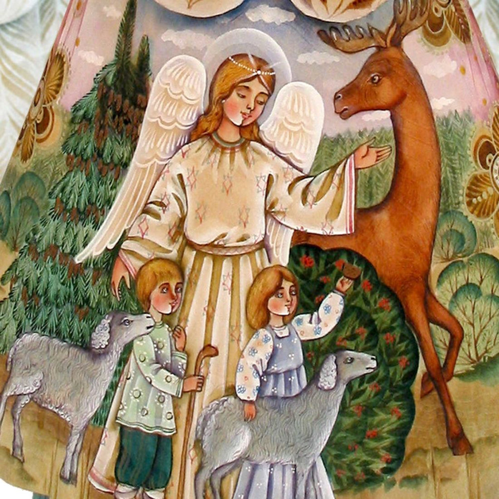 Angel Watching Over Hand-Painted WOODCARVED Masterpiece by G. DeBrekht - Nativity Holiday Decor - 250042 *** PRE-ORDER - Handmade Just for You! ***