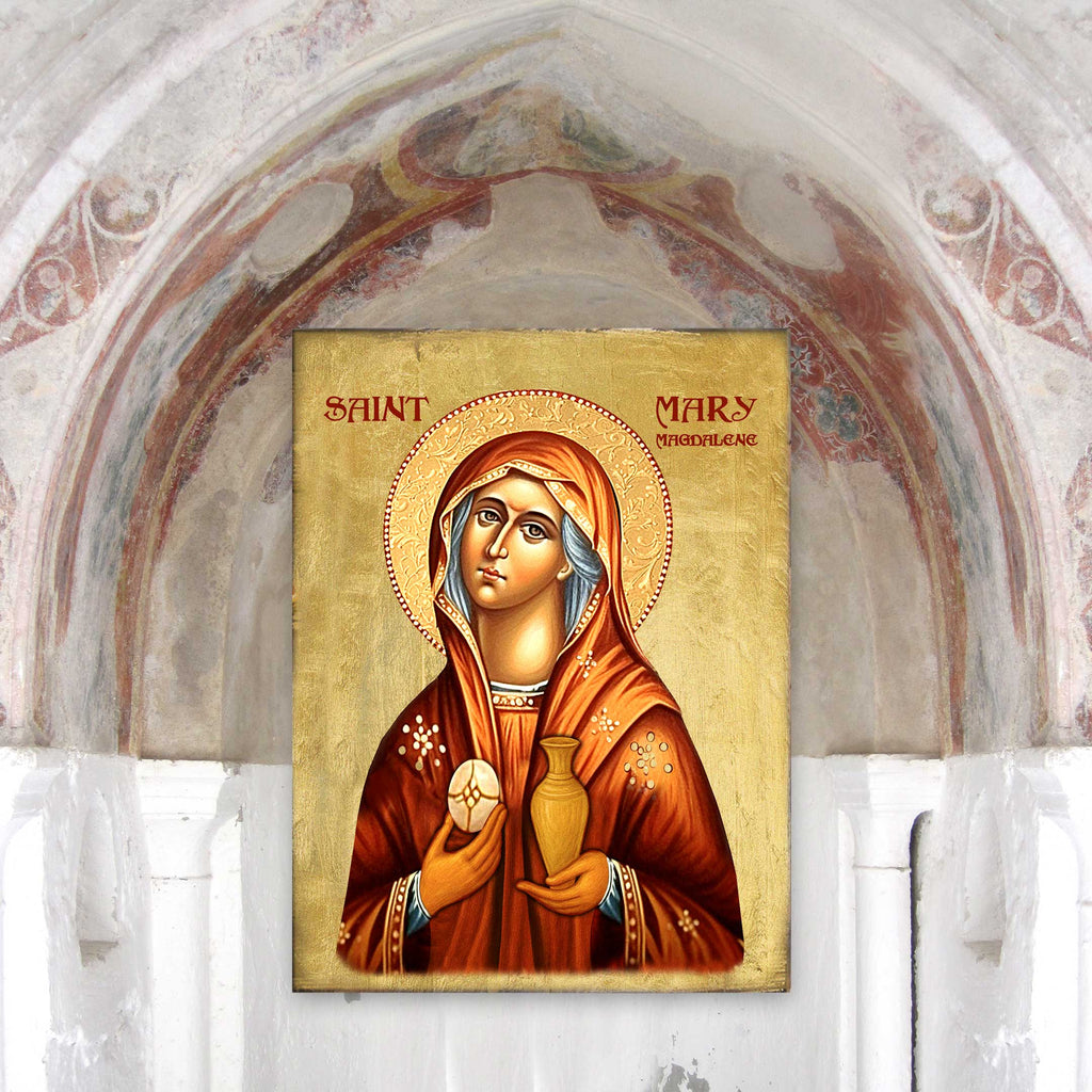 a religious icon of St. Mary of the Flower, a prominent figure in Christian iconography.