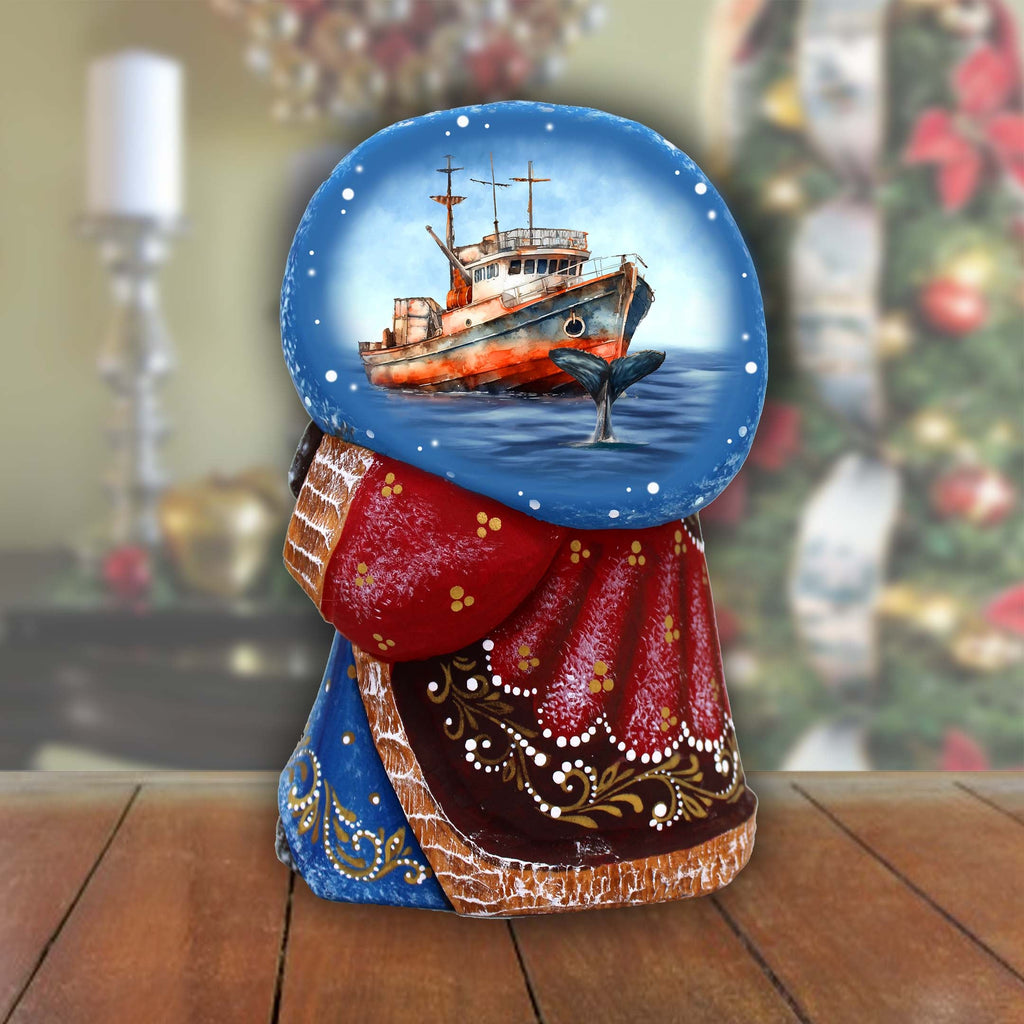 Fishing Ship Santa with Bag Hand-Painted WOODCARVED Masterpiece by G. DeBrekht - Christmas Decor - 8215560