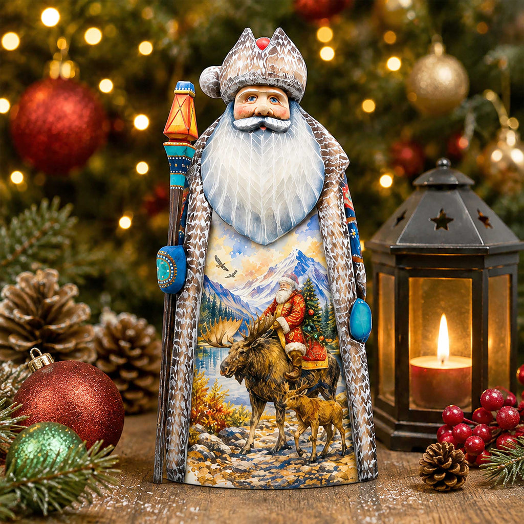 Alaska Santa with Moose Handcrafted Wooden Figurine- Christmas Decoration by G. Debrekht – 210242