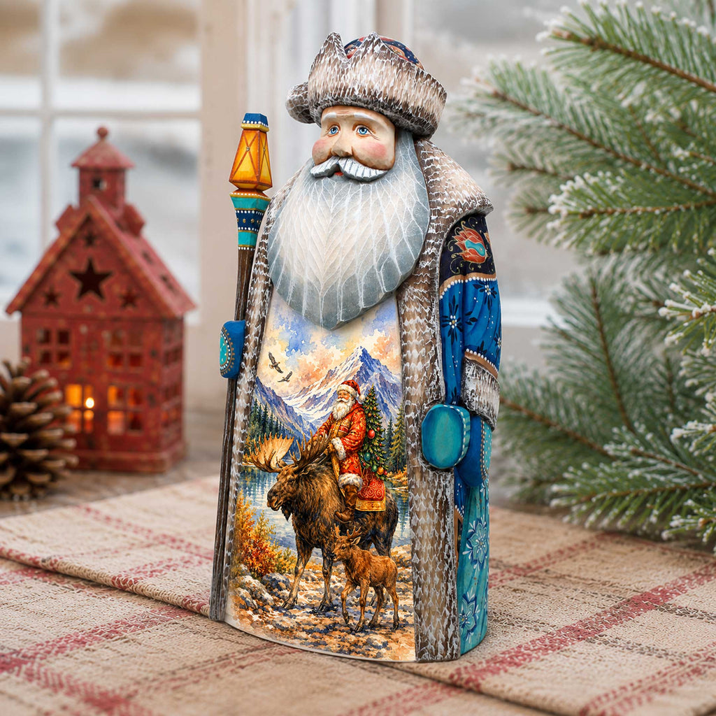 Alaska Santa with Moose Handcrafted Wooden Figurine- Christmas Decoration by G. Debrekht – 210242