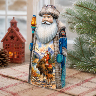 Alaska Santa with Moose Handcrafted Wooden Figurine- Christmas Decoration by G. Debrekht – 210242