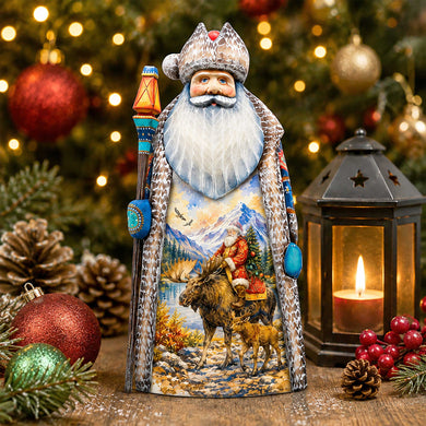 Alaska Santa with Moose Handcrafted Wooden Figurine- Christmas Decoration by G. Debrekht – 210242