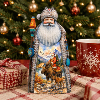 Alaska Santa with Moose Handcrafted Wooden Figurine- Christmas Decoration by G. Debrekht – 210242