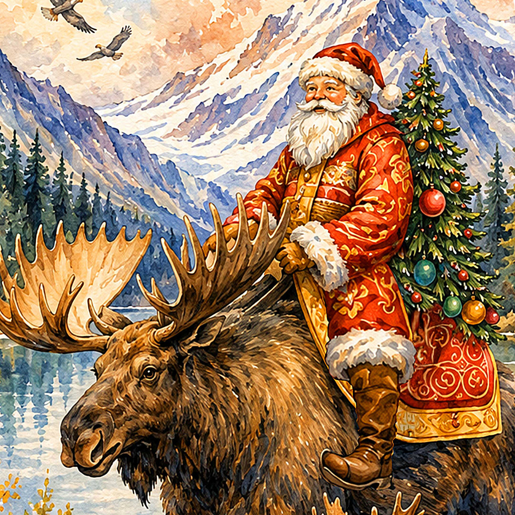 Alaska Santa with Moose Handcrafted Wooden Figurine- Christmas Decoration by G. Debrekht – 210242