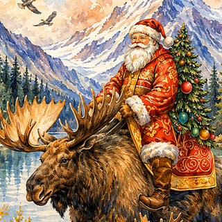 Alaska Santa with Moose Handcrafted Wooden Figurine- Christmas Decoration by G. Debrekht – 210242