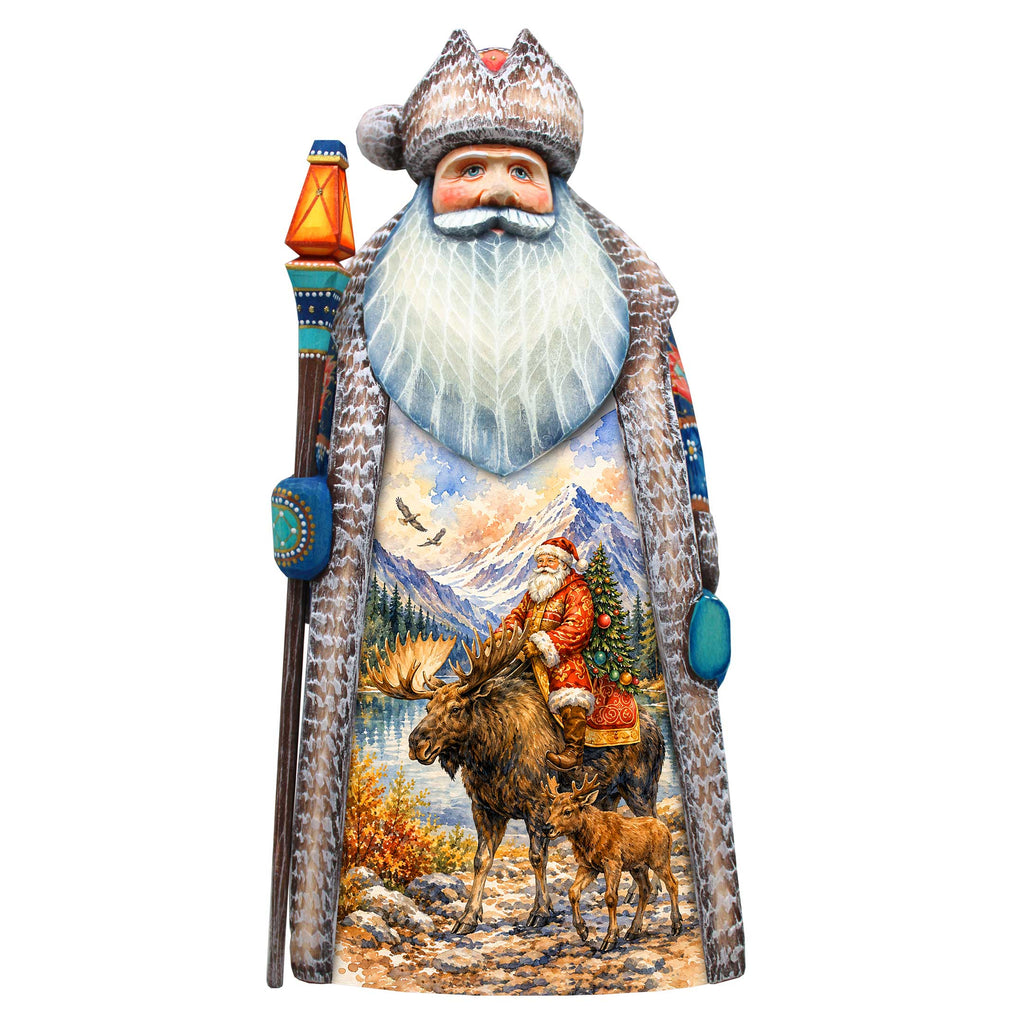 Alaska Santa with Moose Handcrafted Wooden Figurine- Christmas Decoration by G. Debrekht – 210242