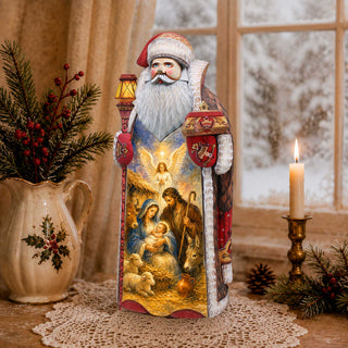 Holy Family Nativity Santa Hand-Carved Wooden Figurine - WOODCARVED Masterpiece by G. DeBrekht - 2156254