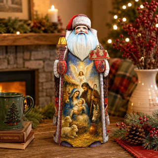 Holy Family Nativity Santa Hand-Carved Wooden Figurine - WOODCARVED Masterpiece by G. DeBrekht - 2156254