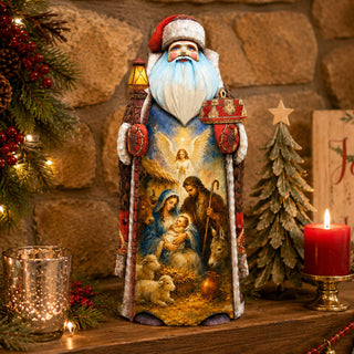 Holy Family Nativity Santa Hand-Carved Wooden Figurine - WOODCARVED Masterpiece by G. DeBrekht - 2156254