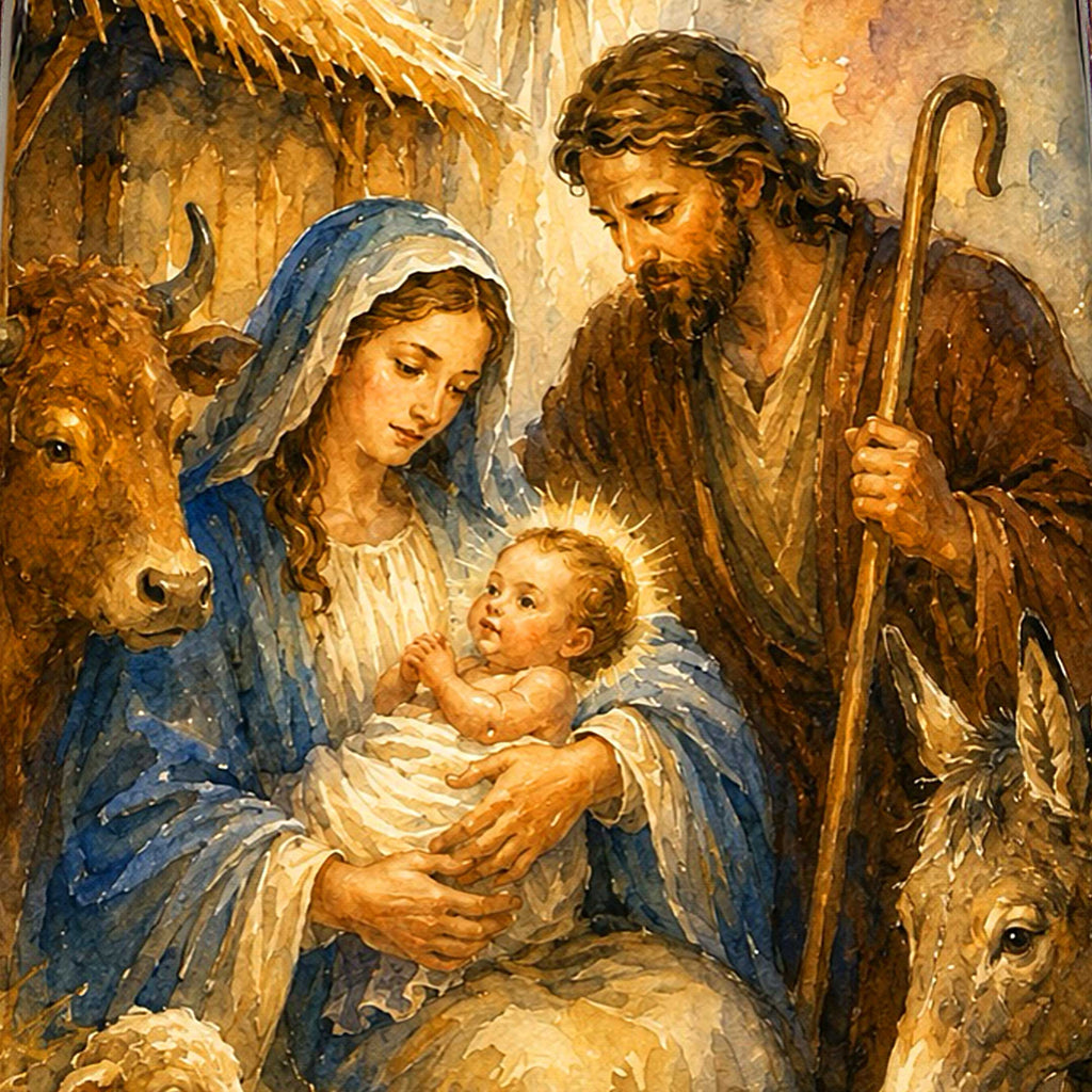 Holy Family Nativity Santa Hand-Carved Wooden Figurine - WOODCARVED Masterpiece by G. DeBrekht - 2156254