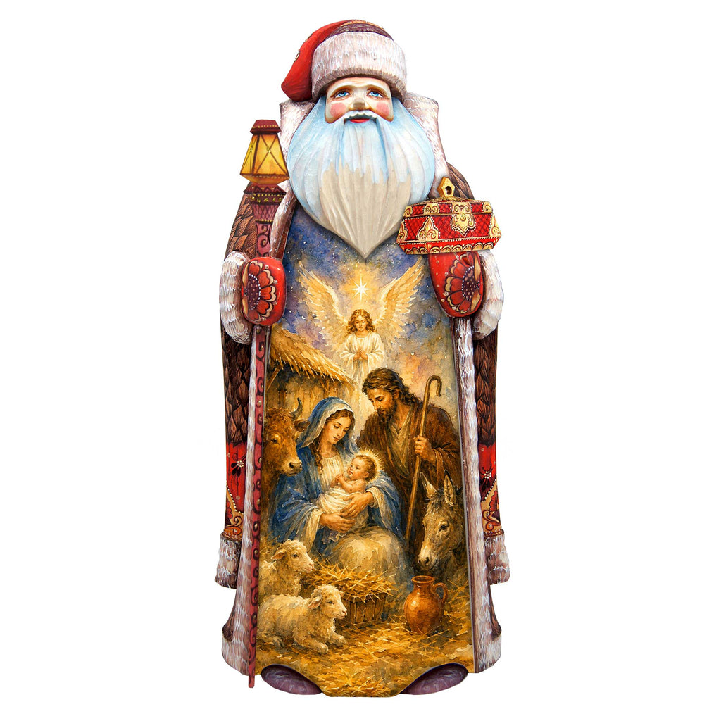 Holy Family Nativity Santa Hand-Carved Wooden Figurine - WOODCARVED Masterpiece by G. DeBrekht - 2156254