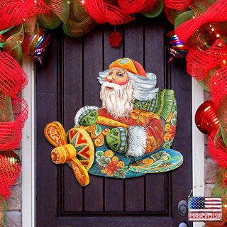 Santa On the Airplane Door Decor by G. DeBrekht - Christmas Santa Snowman Decor - 8112030H