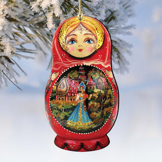 Scarlet Flower Matreshka Wooden Ornaments by G. DeBrekht - Christmas Santa Snowman Decor - 8115103