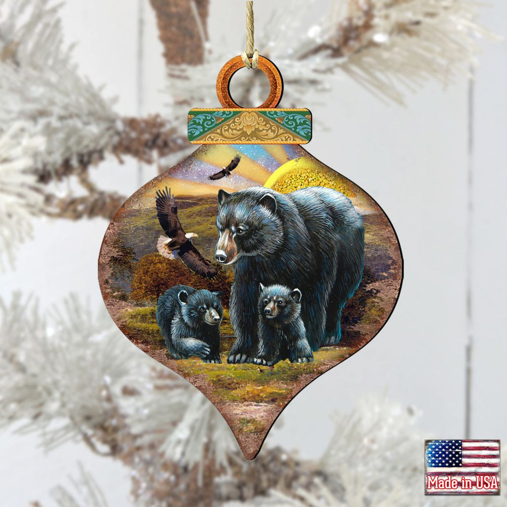 Rising Sun Bears Family Drop Wooden Ornaments by G. DeBrekht - Wildlife Holiday Decor - 8035214