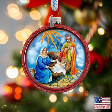 Holy Family Glass Ornament by G. DeBrekht - Nativity Holiday Decor - 73552C