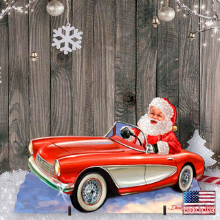 Santa Sports Car Christmas Outdoor Scene by D. Gelsinger - Christmas Santa Snowman Decor - 8461030F-1554