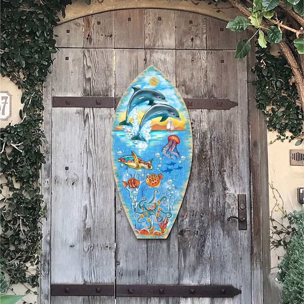 Sea Creatures Surfing Board Door Decor by G. DeBrekht - Coastal Holiday Decor - 8198522-3H