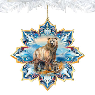 Brown Bear Snowflake Large Wooden Ornament by G. Debrekht - Nature Wildlife Decor - 8688409M