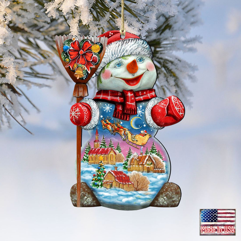 Santa in the Night Sky Wooden Ornaments by G. DeBrekht - Christmas Santa Snowman Decor - 818158