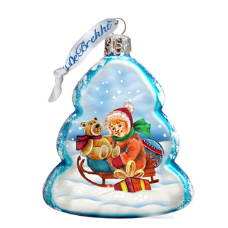 Sleigh Ride Mercury Glass Ornament by G. DeBrekht - Christmas Santa Snowman Decor - 773015