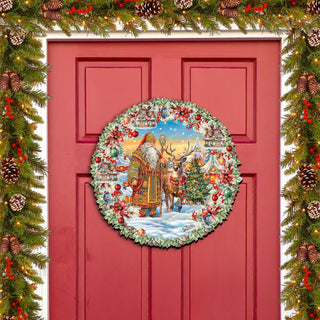 Santa's Magical Cottage Holiday Door Decor by G. Debrekht - Christmas Santa Snowman Decor - 8611066H