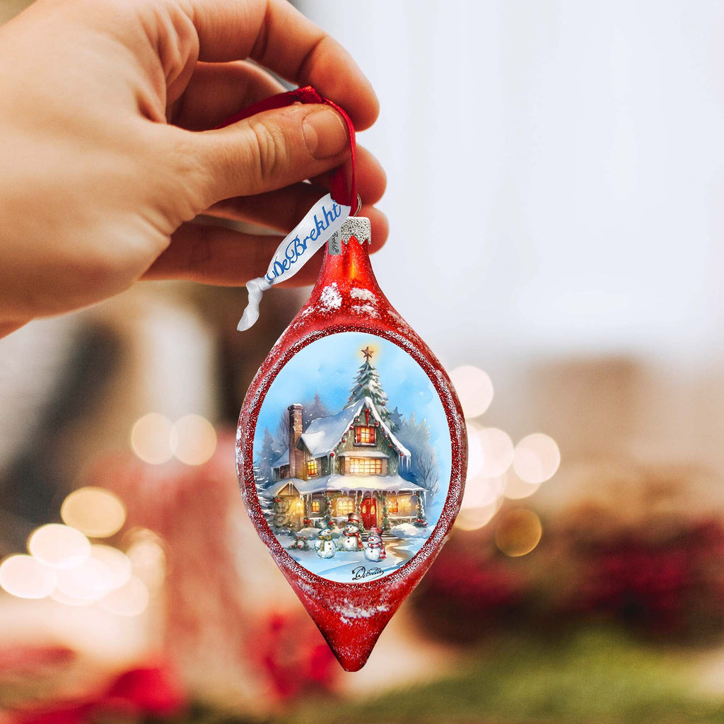 Christmas Cottage Drop Glass Ornament by G. Debrekht Christmas Santa Snowman Decor - 757-042