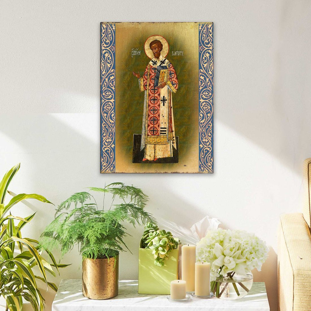 Saint Chrysostom Wooden Gold Plated Religious Christian Sacred Icon - Inspirational Icon Decor - 85054
