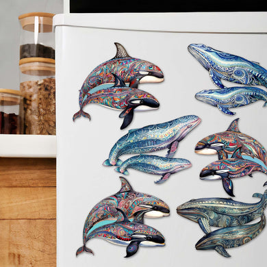 Embracing Whales Decorative Wooden Magnets Set of 6 by G. Debrekht - Wildlife Decor - 8090107G-S6