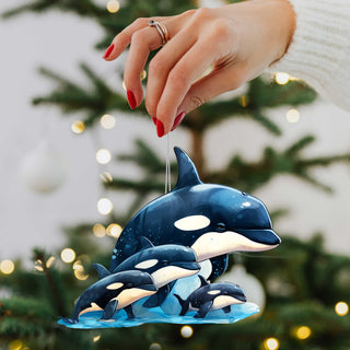 Alaskan Whale and Orca Eco Wood Ornaments Set of 2 by G. Debrekht - Wildlife Holiday Decor - 8091323S5