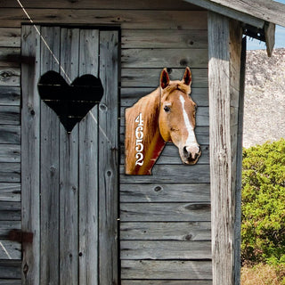 Horse Wooden Custom House Number Sign by G. DeBrekht - Nature Wildlife Decor - Handcrafted Wooden Handcrafted Wooden Address Sign - MA98160