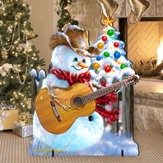 Guitar Rocker Snowman Christmas Outdoor Scene by D. Gelsinger - Christmas Santa Snowman Decor - 8121120F-1531