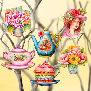 Happy Mother's Day Clip-On Eco Wood Decorative Ornaments Set of 6 by G. Debrekht - Love Family Decor - 8090059C-S6