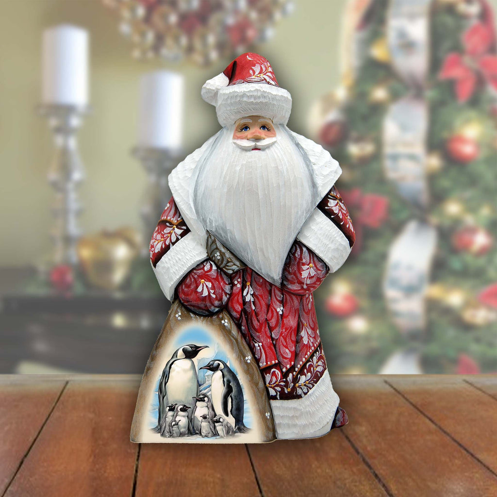 Penguin's Family Santa in Red Hand-Painted WOODCARVED Masterpiece by G. DeBrekht - Christmas Decor - 8214822