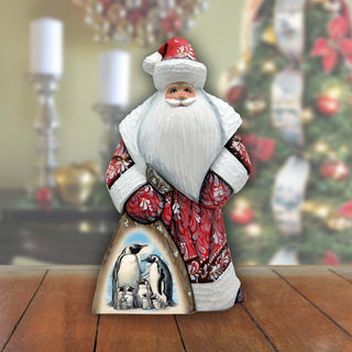 Penguin's Family Santa in Red Hand-Painted WOODCARVED Masterpiece by G. DeBrekht - Christmas Decor - 8214822
