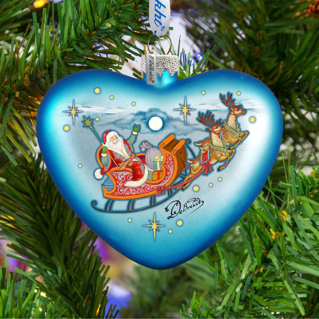 Santa on His Way Glass Ornament by G. DeBrekht - Christmas Santa Snowman Decor - 753-005