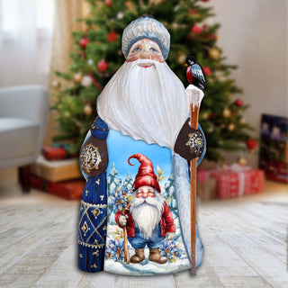 Flower Gnome Santa Hand-Painted WOODCARVED Masterpiece Figurine by G. DeBrekht - Christmas Decor - 8215951