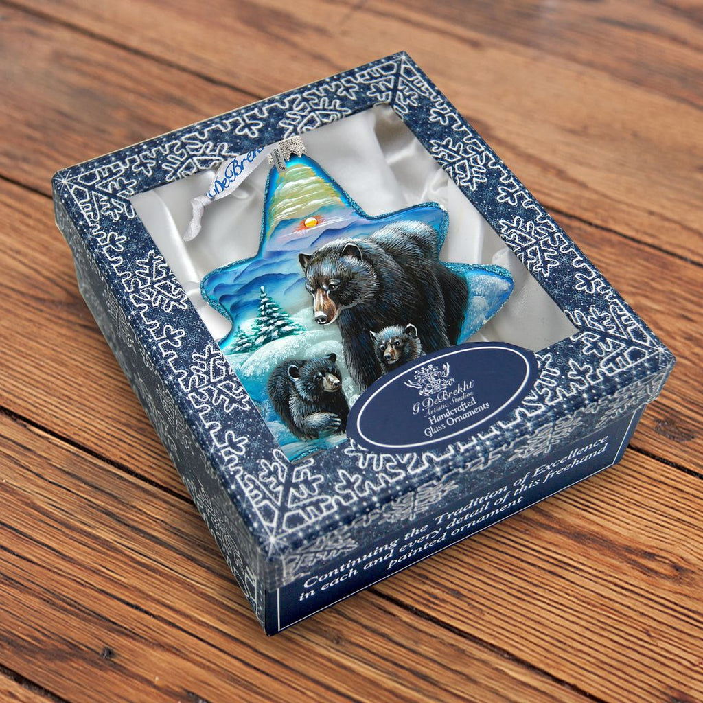 Black Bears Story North Star Glass Ornament by G. DeBrekht - Wildlife Holiday Decor - 755-090