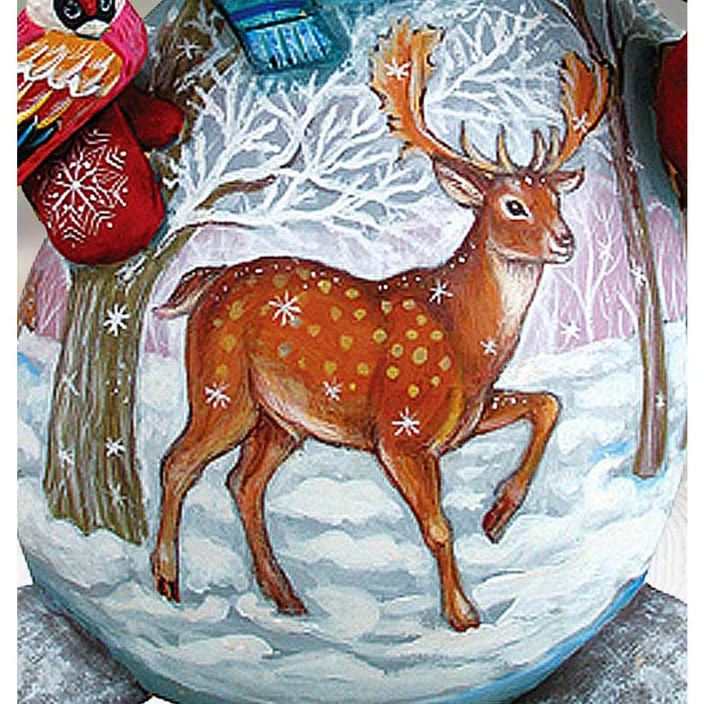 Reindeer Snowman and Broom Hand-Painted WOODCARVED Figurine by G. DeBrekht - Wildlife Holiday Decor - 8215882 *** PRE-ORDER - Handmade Just for You! ***
