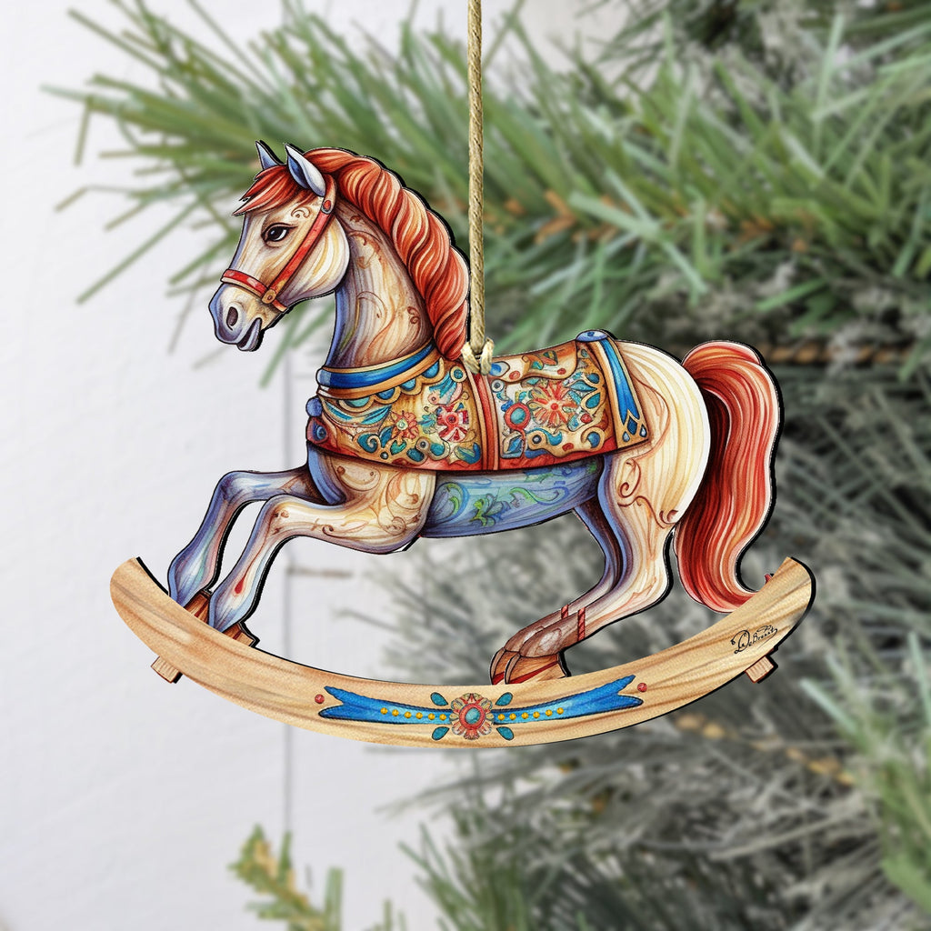 Rocking Horses Wooden Ornaments Set of 3 by G. Debrekht - Christmas Decor - 8100196S3