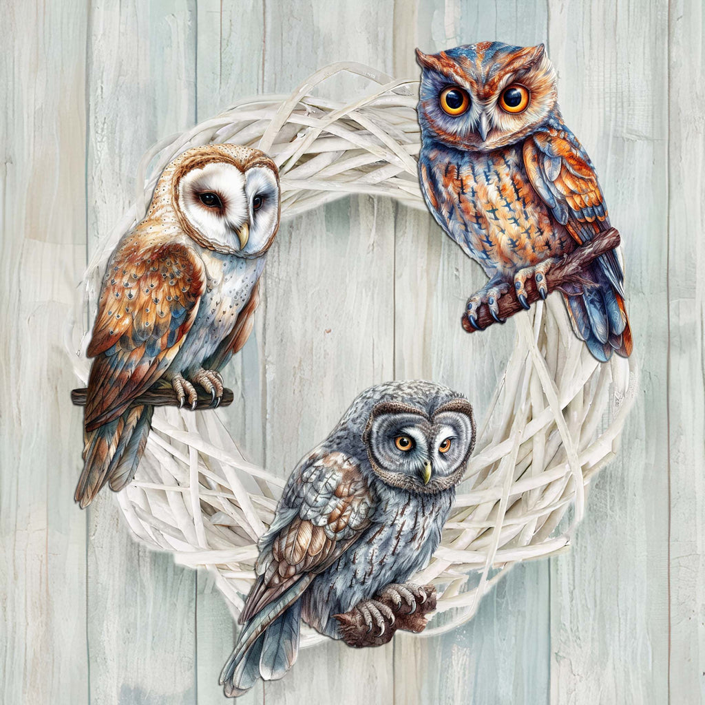 Night Owls Clip-On Eco Wood Decorative Ornaments Set of 3 by G. Debrekht - Wildlife Decor - 8091004C-S3