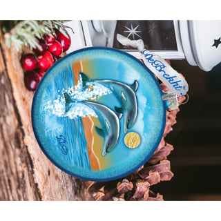 Dolphins Fly Glass Ornament by G. DeBrekht - Coastal Holiday Decor - 744-023