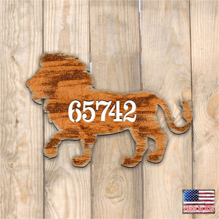 Lion Wooden Custom House Number Sign by G. DeBrekht - Nature Wildlife Decor - Handcrafted Wooden Handcrafted Wooden Address Sign - MA98230
