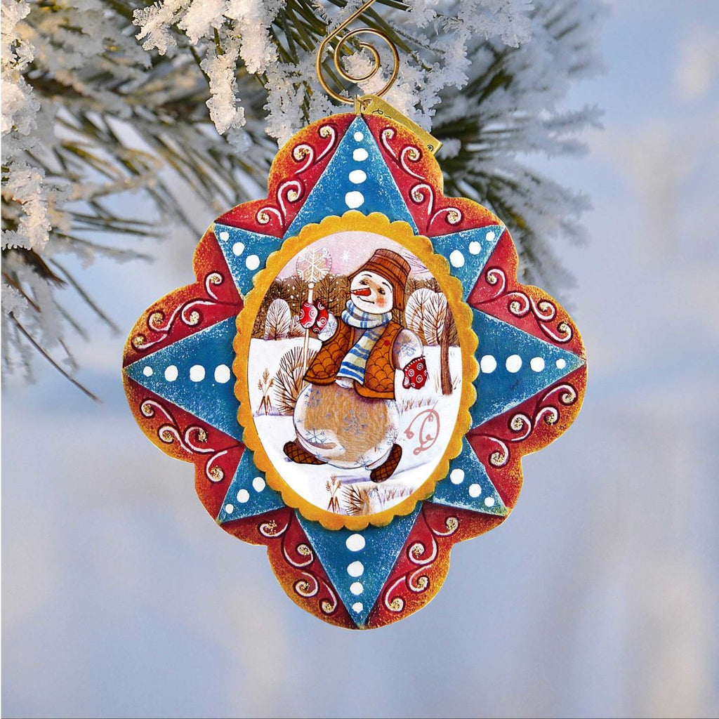 Playful Mr. Snowman Hand-Painted Christmas Figurine Sculpted Hand-Painted Christmas Ornament by G. DeBrekht - Christmas Santa Snowman Decor - 6102442