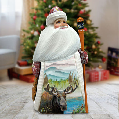 Santa Moose Hand-Painted WOODCARVED Masterpiece by G. DeBrekht - Wildlife Holiday Decor - 821554