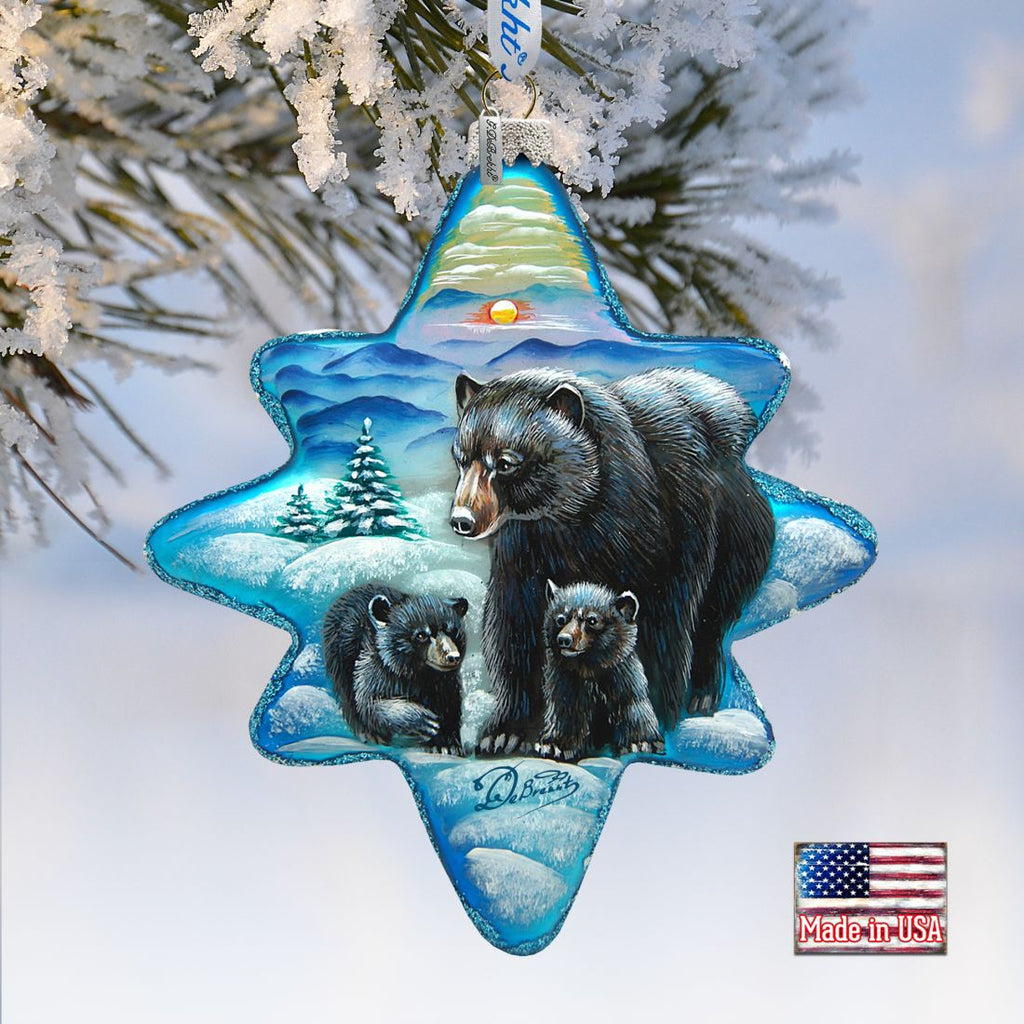 Black Bears Story North Star Glass Ornament by G. DeBrekht - Wildlife Holiday Decor - 755-090