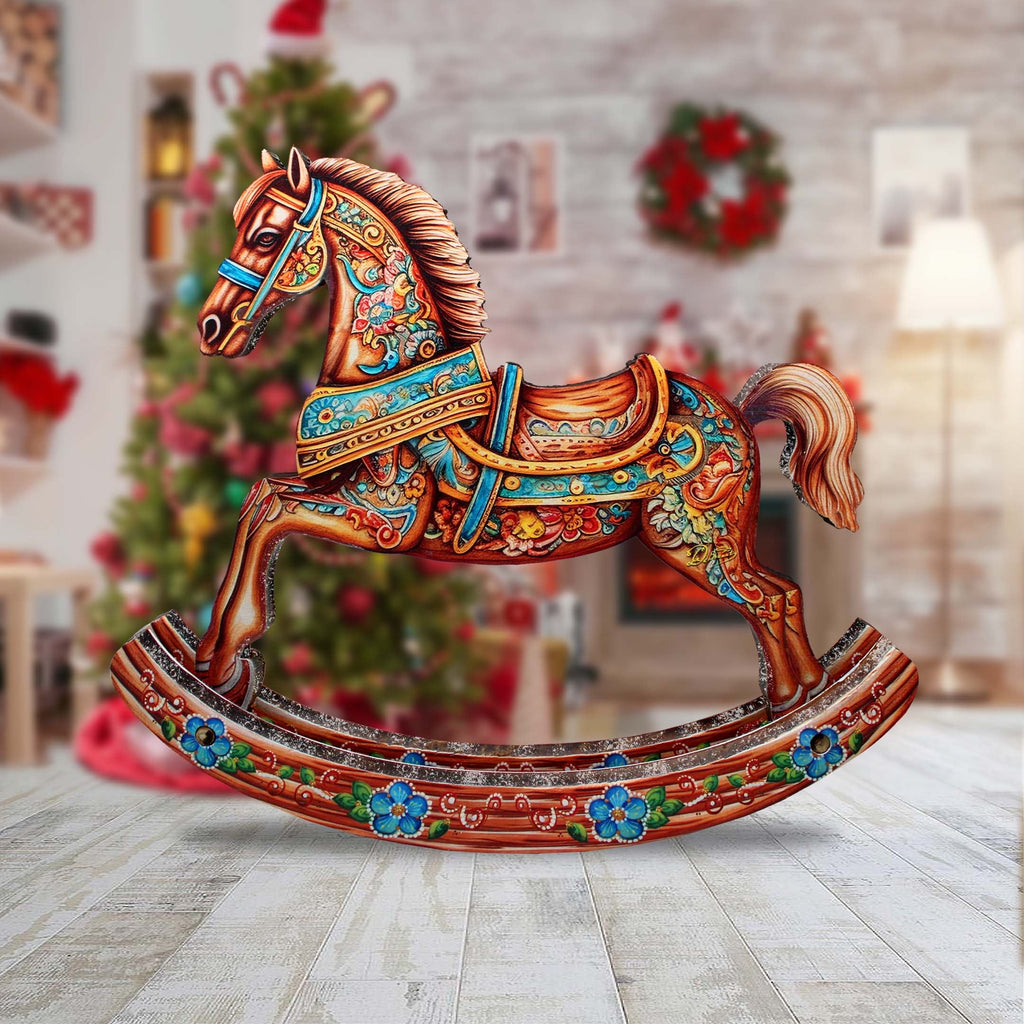 Enchanting Rocking Horse Limited Edition Wooden Figurine by G Debrekht - Christmas Centerpiece Decor - 89308
