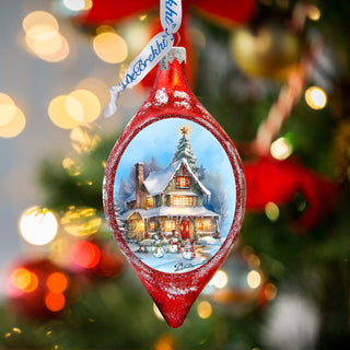 Christmas Cottage Drop Glass Ornament by G. Debrekht Christmas Santa Snowman Decor - 757-042