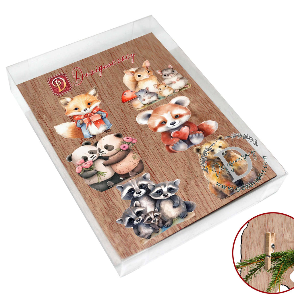 Forest Animals Clip-On Eco Wood Decorative Ornaments Set of 6 by G. Debrekht - Christmas Decor - 8090021C-S6