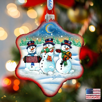 Village Celebration Snowman Snowflake Glass Ornament by G. DeBrekht - Christmas Decor - 754-013